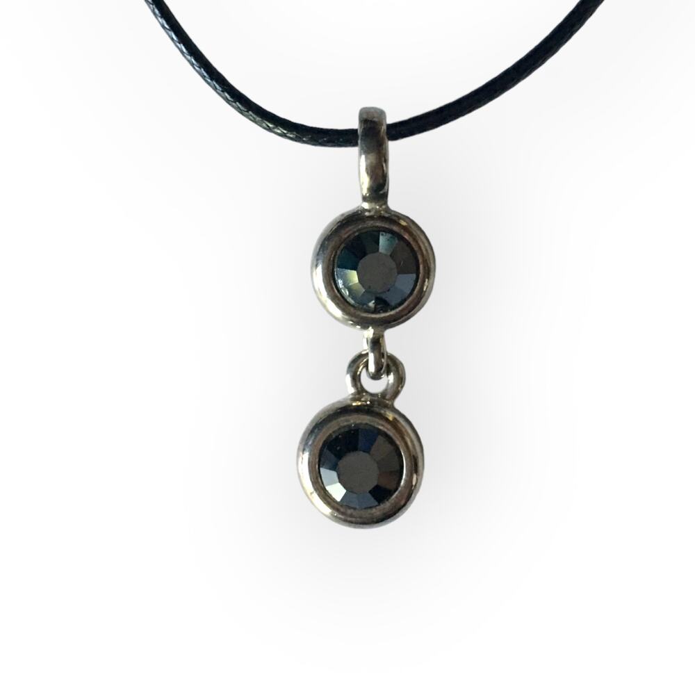 Classic black rhinestone upcycled double drop pendant necklace